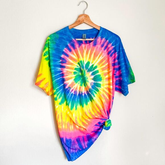 New Gildan Rainbow Tie-Dye Short Sleeve T-Shirt Crewneck Size X-Large Top - Picture 4 of 8